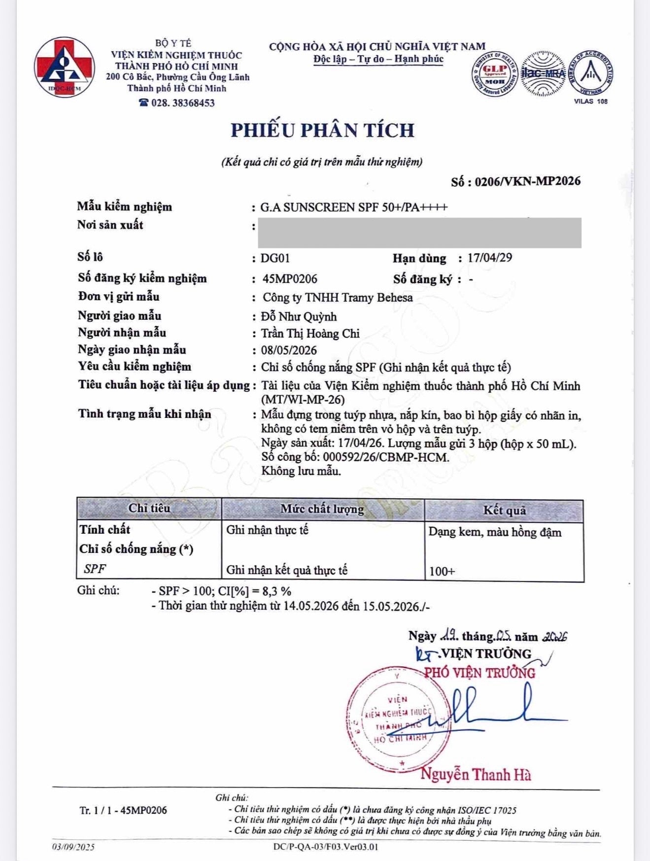 Kem chống nắng G.A Sunscreen Mydaybe_SPF 50+ PA++++