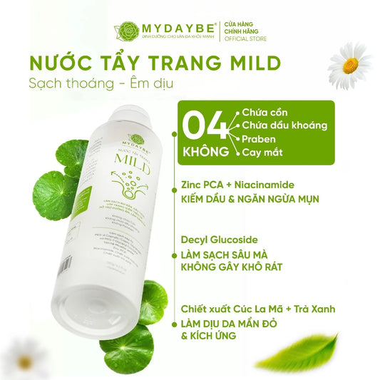 Nước Tẩy Trang MILD Làm sạch da và dưỡng ẩm, ngăn ngừa mụn, giúp sáng da